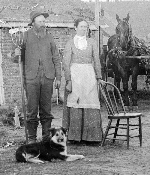 farmers with their scotch collie puppy 